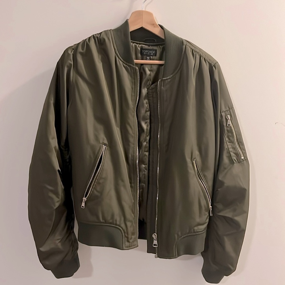Topshop Green Bomber Jacket Sz 8